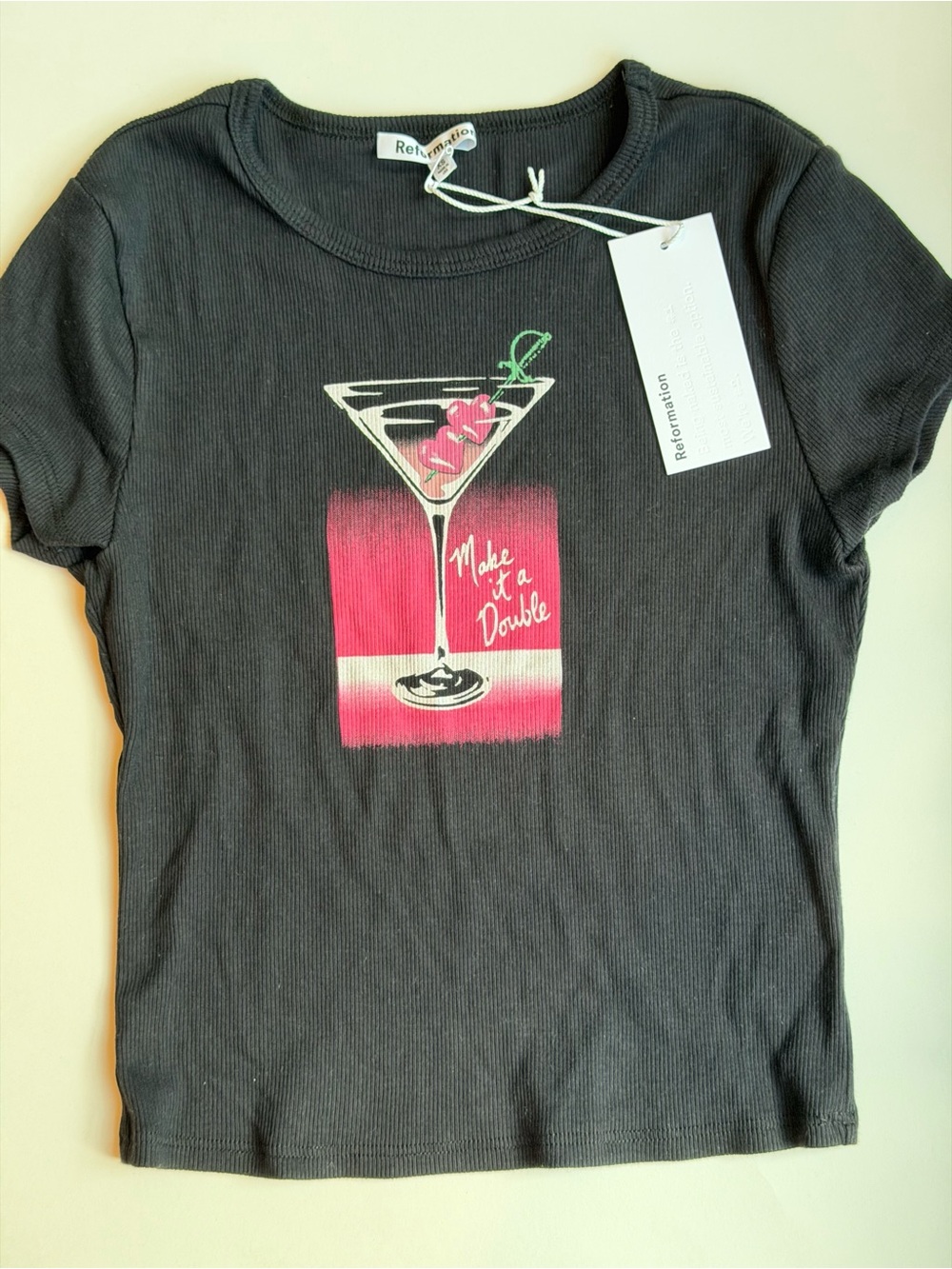 Reformation Black Muse, “Make it a Double” Graphic Tee, XS, NEW